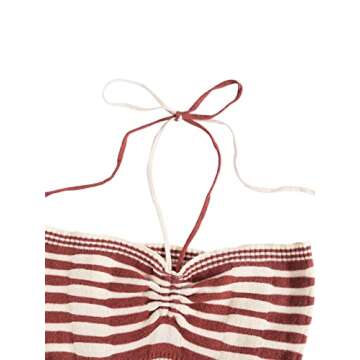 SweatyRocks Women's Striped Tie Backless Halter Top Sleeveless Knitted Crop Cami Tank Red White M