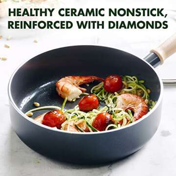 GreenPan Hudson Healthy Ceramic Nonstick, 3QT Saute pan Jumbo Cooker with Lid, Vintage Wood Insipred Handle, PFAS-Free, Dishwasher Safe, Black