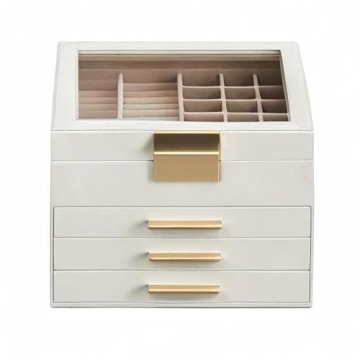 SONGMICS Jewelry Box with Glass Lid 4-Layer Organizer
