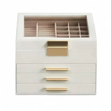 SONGMICS Jewelry Box with Glass Lid 4-Layer Organizer