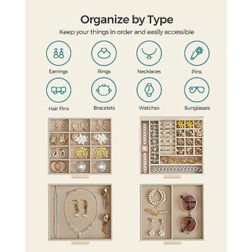 SONGMICS Jewelry Box with Glass Lid 4-Layer Organizer