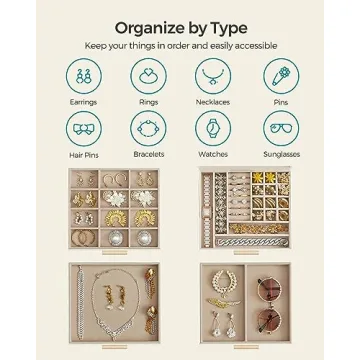 SONGMICS Jewelry Box with Glass Lid 4-Layer Organizer