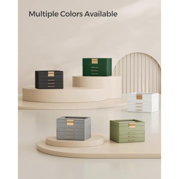 SONGMICS Jewelry Box with Glass Lid 4-Layer Organizer