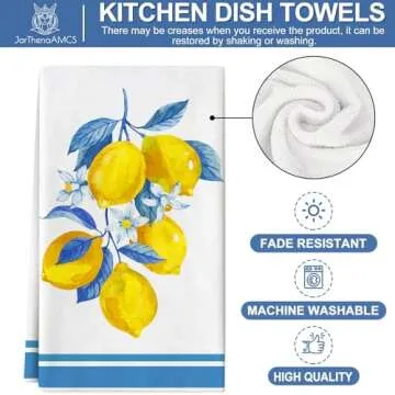 JarThenaAMCS Lemon Kitchen Dish Towel 18 x 28 Blue Yellow Lemon Dishcloth Watercolor Farmhouse Lemon...