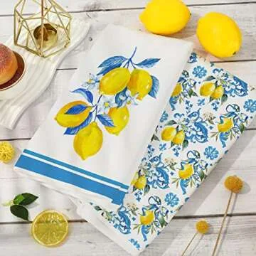 JarThenaAMCS Lemon Kitchen Dish Towel 18 x 28 Blue Yellow Lemon Dishcloth Watercolor Farmhouse Lemon Decorative Hand Drying Tea Towel for Spring Summer Kitchen Cooking Baking Cleaning
