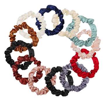 12Pcs Satin Elastic Hair Accessories - Comfortable Silk Scrunchies, Skinny Ties for Wedding, Teen Gi...
