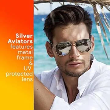 Skeleteen Silver Mirrored Aviator Sunglasses - Military Style Mirror Sun Glasses with Metal Frame an...