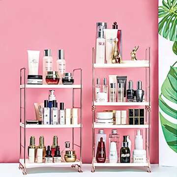 Desktop Cosmetics Storage Rack Rose Gold 3 Layers Bathroom Makeup Organizer Assembled Kitchen Seasoning Iron Storage Shelves (3-LAYERS)