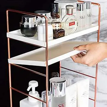 Desktop Cosmetics Storage Rack Rose Gold 3 Layers Bathroom Makeup Organizer Assembled Kitchen Seasoning Iron Storage Shelves (3-LAYERS)