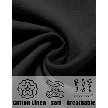 COOFANDY Men's Linen Shirts Short Sleeve Casual Shirts Button Down Shirt for Men Beach Summer Wedding Shirt Black