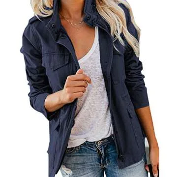 Soulomelody Women's Military Anorak Jacket - Stylish Zip-Up Utility Coat with Pockets XX-Large