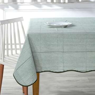 Ridhi Green Stripe Scallop Tablecloth for Elegant Dining