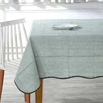 Ridhi Green Stripe Scallop Tablecloth for Elegant Dining