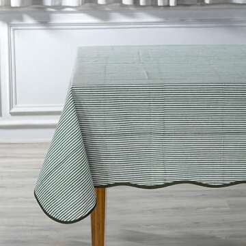Ridhi Green Stripe Scallop Tablecloth for Elegant Dining