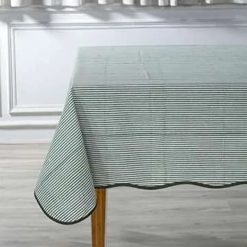 Ridhi Green Stripe Scallop Tablecloth for Elegant Dining