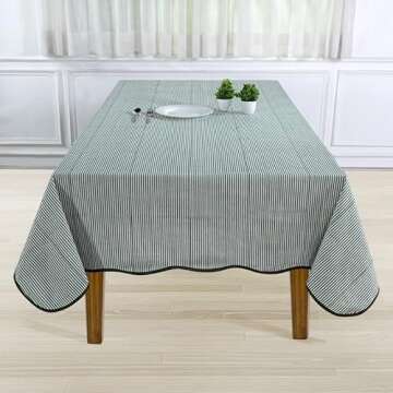 Ridhi Green Stripe Scallop Tablecloth for Elegant Dining