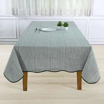 Ridhi Green Stripe Scallop Tablecloth for Elegant Dining
