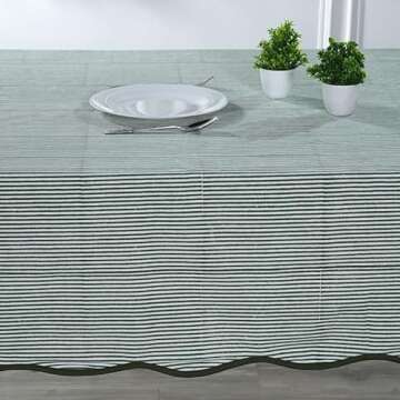 Ridhi Green Stripe Scallop Tablecloth for Elegant Dining