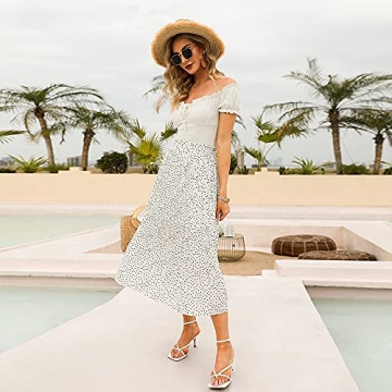 Stylish EXLURA Midi Polka Dot Skirt with Pockets