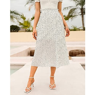 Stylish EXLURA Midi Polka Dot Skirt with Pockets