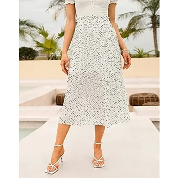 Stylish EXLURA Midi Polka Dot Skirt with Pockets