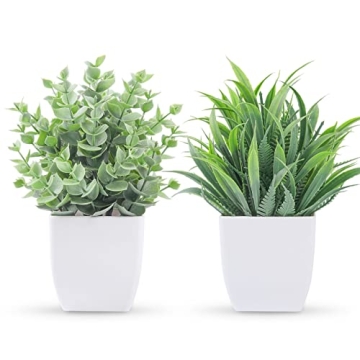 Der Rose 2 Pack Small Fake Plants Mini Artificial Potted Plants for Table Desk Home Bathroom Office ...