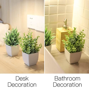 Der Rose 2 Pack Small Fake Plants Mini Artificial Potted Plants for Table Desk Home Bathroom Office Decor