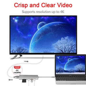 Lenovo USB C Hub, Ultra Slim Aluminum USB C Adapter With 3 USB 3.0 Ports, 4K HDMI, SD/TF Card Reader, Compatible For USB Type C Devices