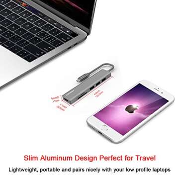 Lenovo USB C Hub, Ultra Slim Aluminum USB C Adapter With 3 USB 3.0 Ports, 4K HDMI, SD/TF Card Reader, Compatible For USB Type C Devices