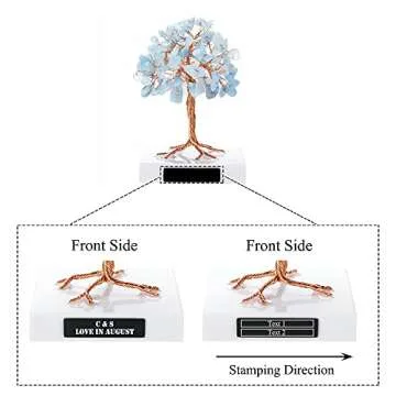 JJovivi Personalized Custom Mini Natural Aquamarine Healing Crystals Bonsai Copper Money Tree on Marble Base for Home Decor, Good Luck, Wealth