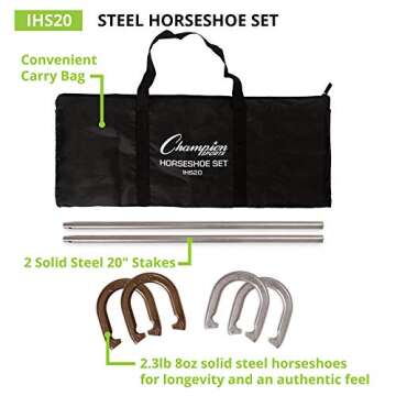 Champion Sports unisex adult Classic Horseshoe Game Set, Black/Silver/Brass, One Size US