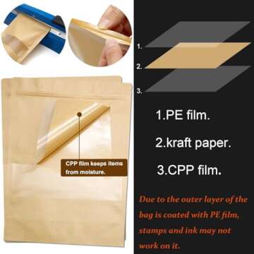 Blisstime Stand Up Pouch Bags, 50 Pack Kraft Paper Zip Lock Bags with Matte Window and Tear Notch Resealable Bags for Small Business Home Use (3.5 X 5.5 Inches)