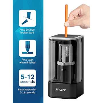 JARLINK Electric Pencil Sharpener, Auto Stop AC Adapter Operated Sharpener for No.2/Colored Pencils(6-8mm), Portable for School Classroom/Office/Home