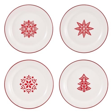 Bico Holly Jolly Salad Plates - Set of 4, Microwave Safe
