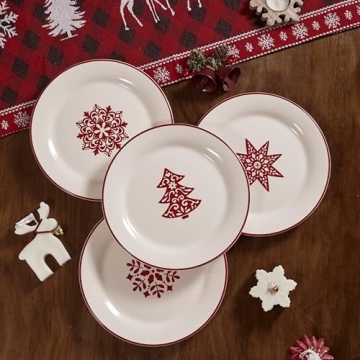 Bico Holly Jolly Salad Plates - Set of 4, Microwave Safe