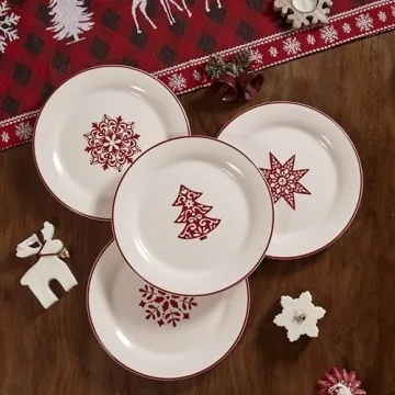 Bico Holly Jolly Salad Plates - Set of 4, Microwave Safe