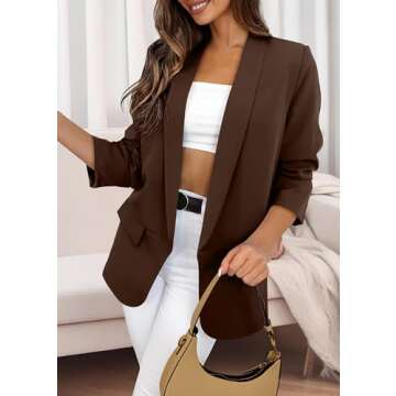 KIRUNDO Womens Fall Fashion 2025 Casual Blazers Long Sleeve Open Front Work Suit Office Blazer Jackets with Pockets(Coffee, Medium)