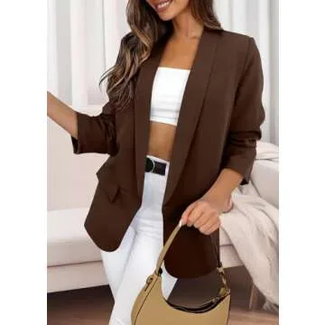 KIRUNDO Womens Fall Fashion 2025 Casual Blazers Long Sleeve Open Front Work Suit Office Blazer Jackets with Pockets(Coffee, Medium)