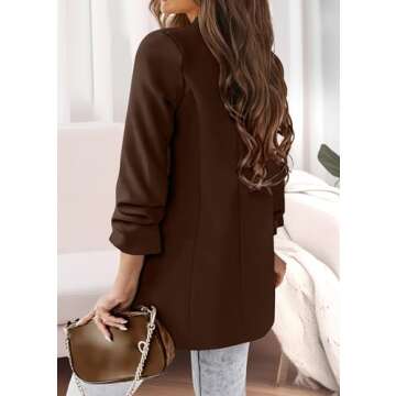 KIRUNDO Womens Fall Fashion 2025 Casual Blazers Long Sleeve Open Front Work Suit Office Blazer Jackets with Pockets(Coffee, Medium)