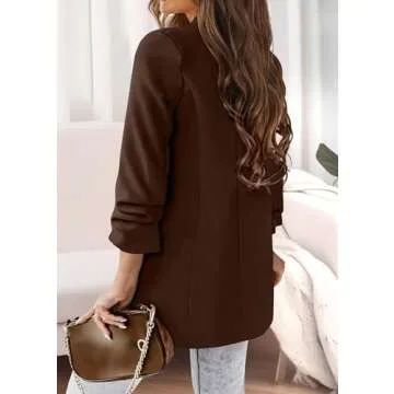 KIRUNDO Womens Fall Fashion 2025 Casual Blazers Long Sleeve Open Front Work Suit Office Blazer Jackets with Pockets(Coffee, Medium)