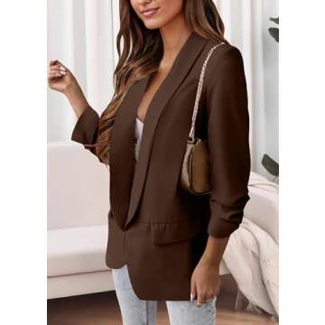 KIRUNDO Womens Fall Fashion 2025 Casual Blazers Long Sleeve Open Front Work Suit Office Blazer Jackets with Pockets(Coffee, Medium)