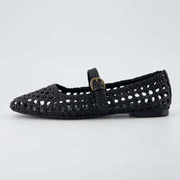 CUSHIONAIRE Women's Weston Woven Mary Jane Flat +Memory Foam, Wide Widths Available, Black Flats for Women, Black 6