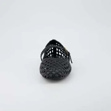 CUSHIONAIRE Women's Weston Woven Mary Jane Flat +Memory Foam, Wide Widths Available, Black Flats for Women, Black 6