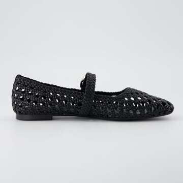 CUSHIONAIRE Women's Weston Woven Mary Jane Flat +Memory Foam, Wide Widths Available, Black Flats for Women, Black 6