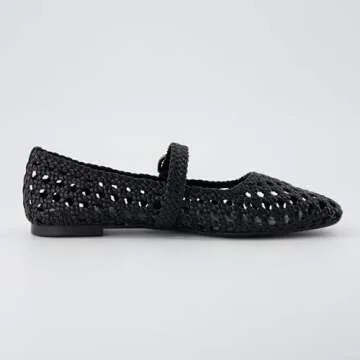 CUSHIONAIRE Women's Weston Woven Mary Jane Flat +Memory Foam, Wide Widths Available, Black Flats for Women, Black 6