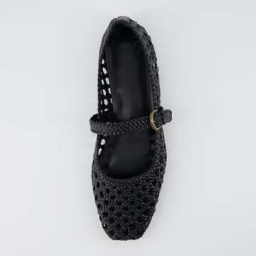 CUSHIONAIRE Women's Weston Woven Mary Jane Flat +Memory Foam, Wide Widths Available, Black Flats for Women, Black 6