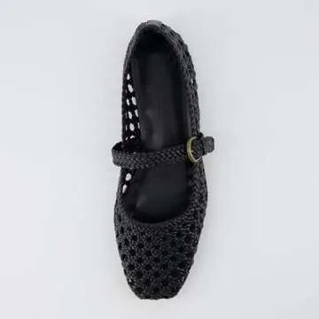 CUSHIONAIRE Women's Weston Woven Mary Jane Flat +Memory Foam, Wide Widths Available, Black Flats for Women, Black 6