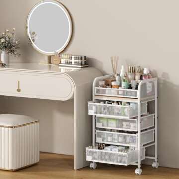 MODCART Makeup Organizer with 4 Drawers, Skincare Storage, Floor Skincare Organizers with Wheels Nam...