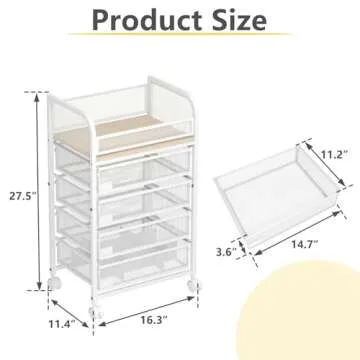 MODCART Makeup Organizer with 4 Drawers, Skincare Storage, Floor Skincare Organizers with Wheels Nameplates,Vanity Cosmetic Holder for Perfume, Nail Polish, Brushes, White