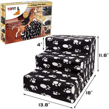 yofit Doggy Steps - Non-Slip 3 Steps Pet Stairs for Cats and Dogs, Foldable Plastic with Washable Ca...